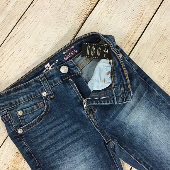 Girls Seven 7 For All Mankind Ankle Skinny Slanted Hem Distressed Jeans Size 8 - Picture 5 of 9